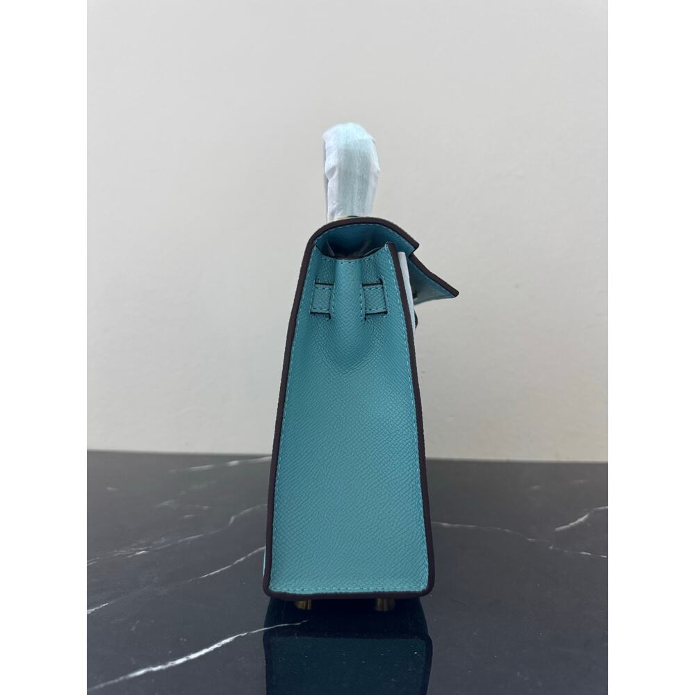 Aqua Blue  “Kelly-Style” Top Handle Bag - Picture 11 of 16